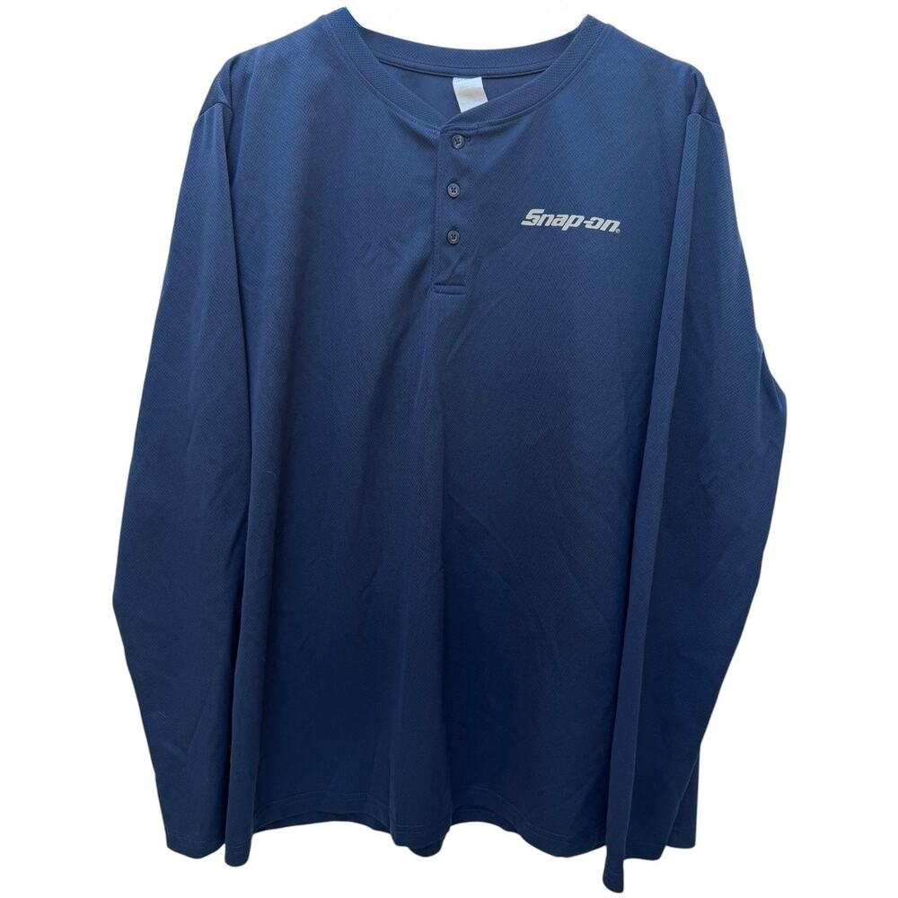 Snap-on Long Sleeve Henley Shirt Mens XL Blue Workwear Mechanic Logo